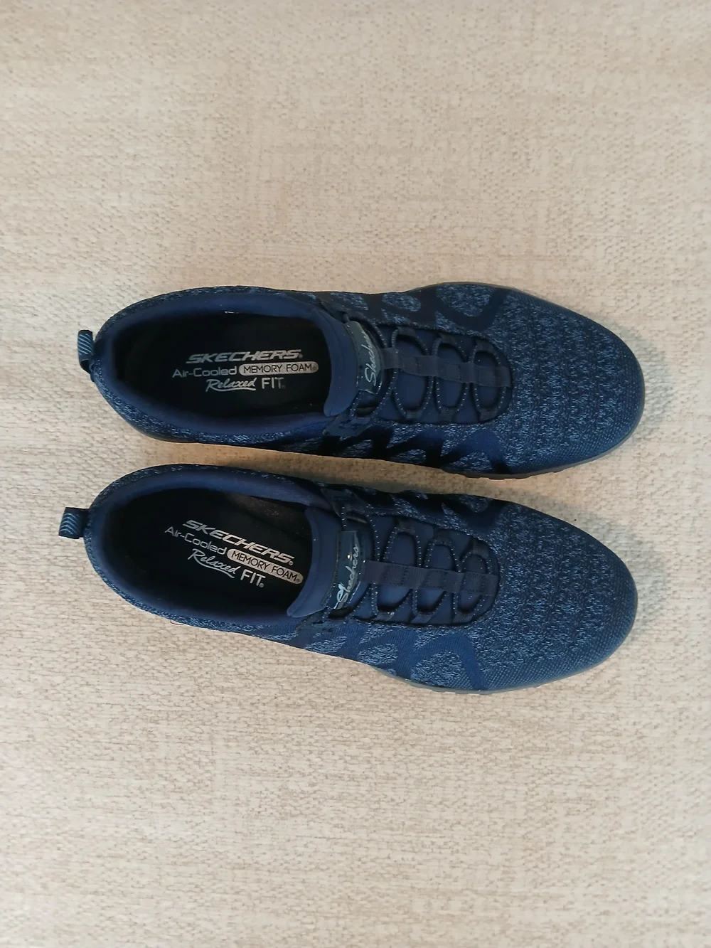 •Skechers• Air-Cooled Memory Foam Relaxed Fit Navy Slip-On Athletic Shoes